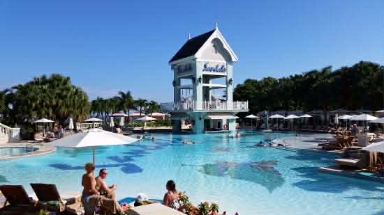 Main pool and great house at a Sandals all-inclusive resort